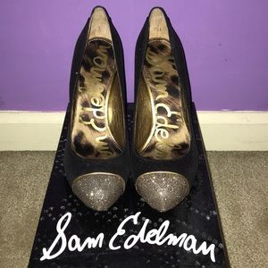 Sam Edelman Sparkly black and gold heels